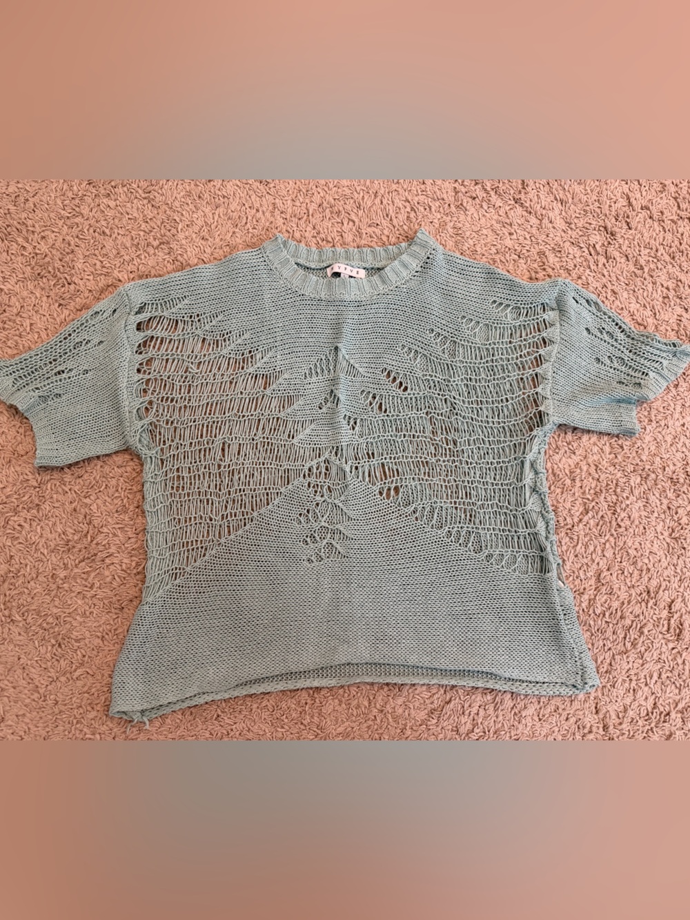 HYFVE Light Blue Open Weave Short Sleeve Sweater Top